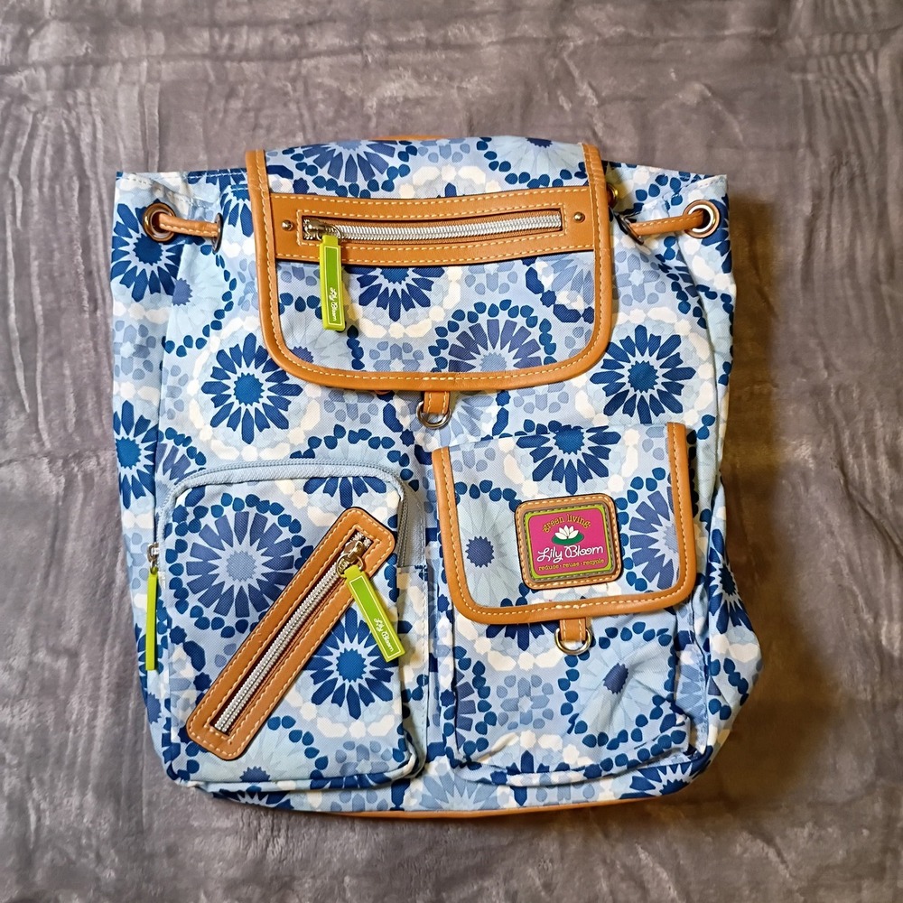 Lily Bloom Blue Floral Recycled Canvas Backpack Eco Friendly Boho Rucksack Bag